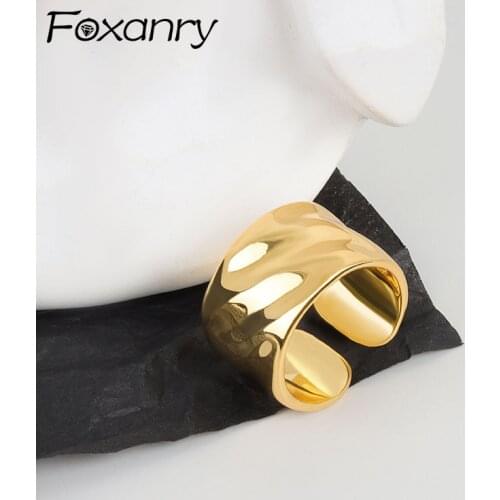 Foxanry Minimalist 925 Sterling Silver Wide Rings New Trend Vintage Elegant Charm Party Jewelry Birthday Gift Glossy Accessories
