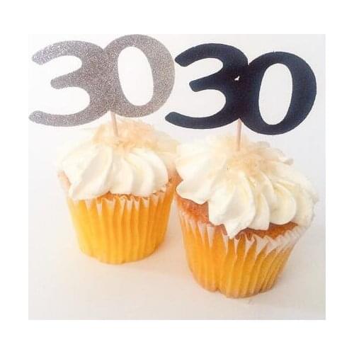 Custom number glitter 30th 40th 50th 60th birthday cupcake toppers baptism Christening party decoration doughnut food toothpicks