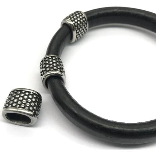 9*6mm Hole 316l Stainless Steel Oblate European Spot Big Hole Spacer Beads For Men Leather Bracelet DIY Jewelry Making Wholesale
