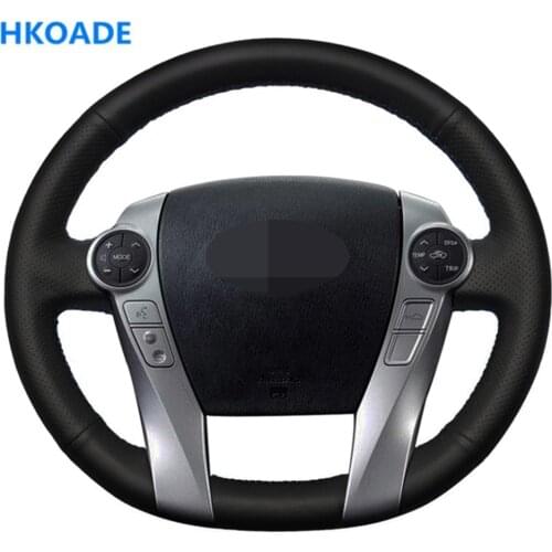 DIY Black Artificial Leather Handsewing Car Steering Wheel Covers Wrap For Toyota Prius 30(XW30) 2009-2015 Prius C(US)2012-2017
