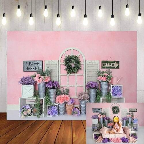 Mehofond Spring Photography Background Pink Backdrop Colorful Flowers Green Plants Window Newborn Baby Backdrop Photocall Studio