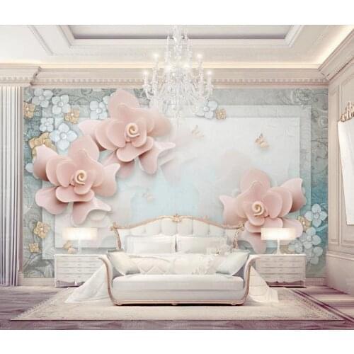 Customize Murals 3D pink Beautiful 3d Three-dimensional flowers Wallpaper Photo Bedroom Living Room TV Sofa Background Wallpaper