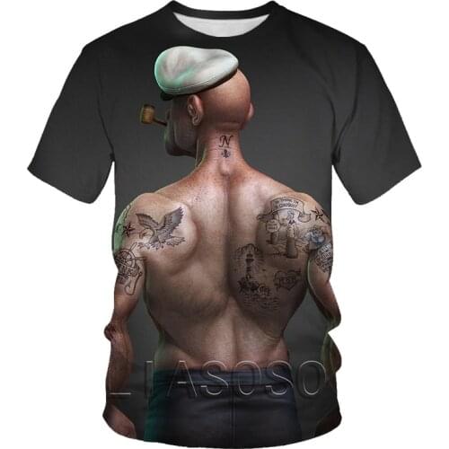 Summer hot sale new Popeye pattern 3D printing Harajuku mens T-shirt O-neck all-match T-shirt for men and women
