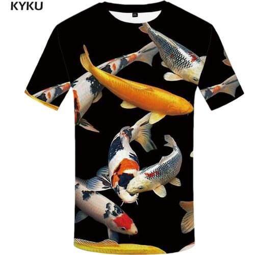 KYKU Carp T-shirt Men Animal T-shirts 3d Fish Shirt Print Black Tshirt Printed Harajuku Anime Clothes Short Sleeve T shirts