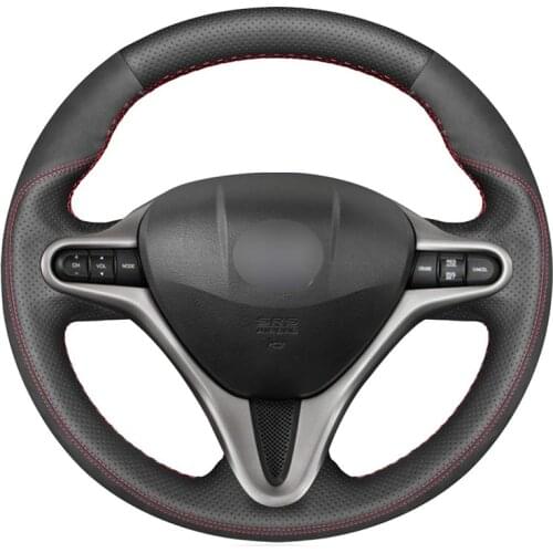 Hand-stitched Black Genuine Leather Suede Car Steering Wheel Cover for Honda Civic Civic 8 2006 2007 2008 2009 2010 2011