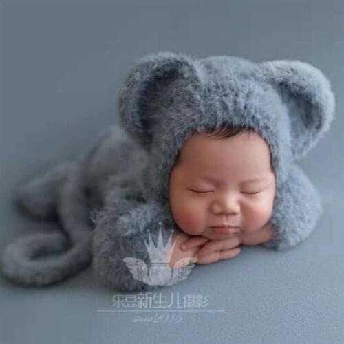 Baby Boy Outfit Newborn Photography Props Crochet Newborn Hat Set Fluffy Baby Footed Romper Boy Overall Knitted Baby Footie