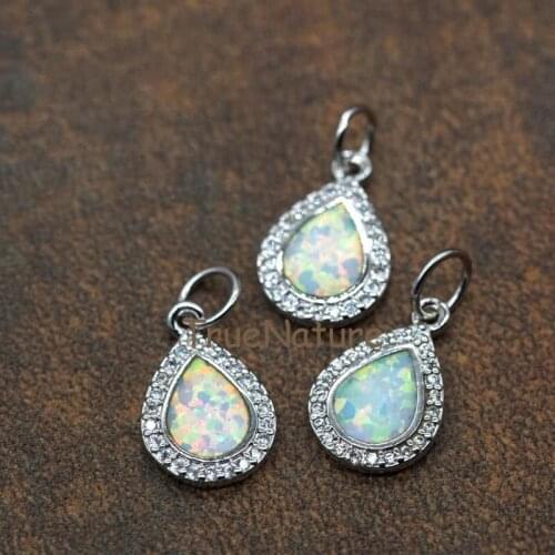 New Arrival Silver Electroplated Opal Teardrop Pendant Zircon Pave Water Drop Charms Free Shipping In 10*15 mm PM5648