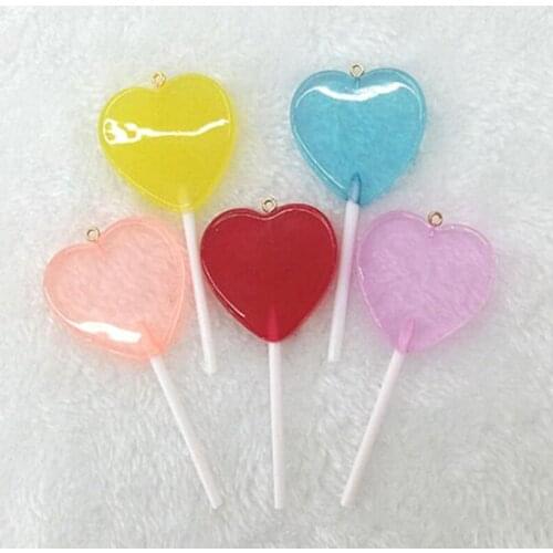 BULK 10 Assorted Kawaii Heart Lollipops Charms Pendant Accessories Supplies Jewellery DIY 3D Heart Bubblegum Candy Charms JK38V4