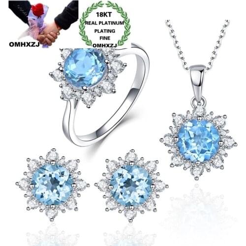 OMHXZJ Wholesale JE53 Fashion Woman Party Birthday Wedding Gift Snowflake 18KT White Gold Necklace+Drop Earring+Ring Jewelry Set