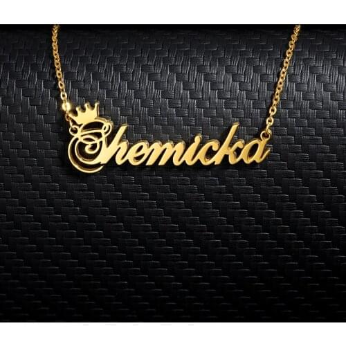 Custom Name Crown Necklace For women Personalized Font Pendant Stainless Steel Gold Chain Necklace Jewelry Birthday Gift For men