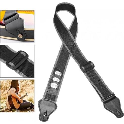 Adjustable Pure Colour Guitar Strap with Plectrums Pockets for Acoustic Electric Bass Guitar