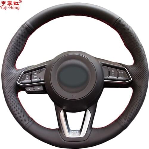 Yuji-Hong Genuine Leather Car Steering Wheel Covers for Mazda 3 Axela Mazda 6 Atenza CX-3 2018-2019 CX-5 2017-2019 CX-9