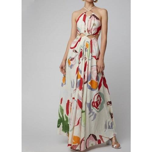 TVVOVVIN Women Dress Sexy Long Print Floral Maxi Dress Print Bohemia Dresses Hollow Out Backless Spaghetti Strap Dresses YMIG
