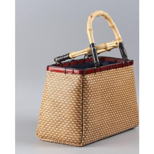 Vintage Hand-woven Rattan Bamboo Japanese-style Art Bamboo Women Boutique Rattan Bag Handbag Tea Storage Bag A4535