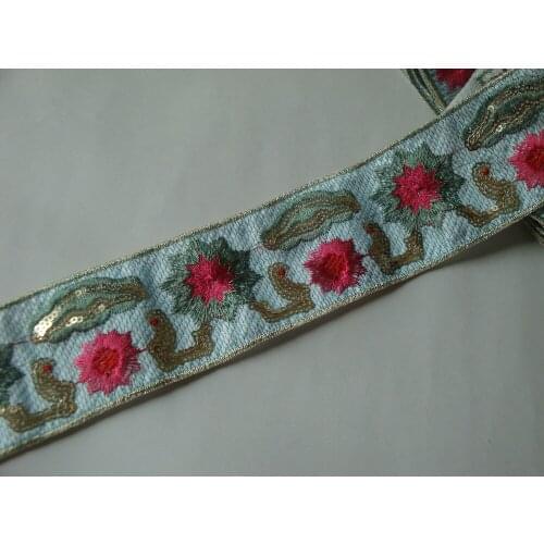 Miao sequins embroidery cross stitch lace trim 6cm clothes dress collar ribbon ethnic tribal boho gypsy sewing india zakka DIY