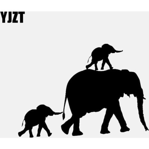 YJZT 15.4CM*11.2CM Vinyl Decal Elephant Family Animal Decor Car Stickers Black/Silver C3-2117