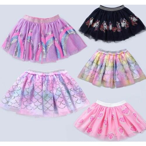 New Tutu Girls Skirt Summer Sequin Rainbow Pastel Skirt Fashion Baby Girls Clothing