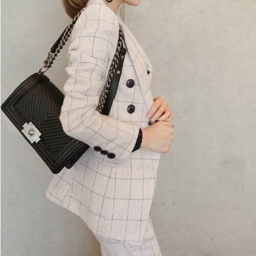 Business Office Ladies Sets Pants And Jackets 2 Pieces Set Womens Slim Fit Blazer 2020 New Vintage Fashion Plaid Suits Clothes