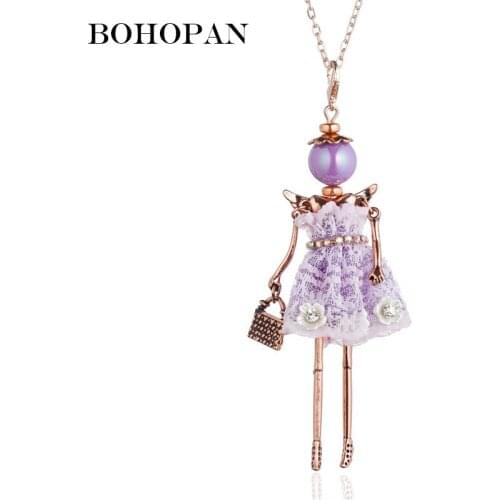 Chic Angle Doll Pendants Necklaces Women Girl Cute Lace Dress Alloy Statement Necklace Gold Sweater Chain Party Gift Collier
