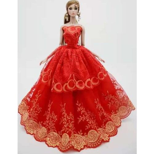 11.5" Red Floral Princess Dresses Outfits For Barbie Clothes Off Shoulder Lace Wedding Gown 1/6 BJD Dolls Accessories Girl Gifts