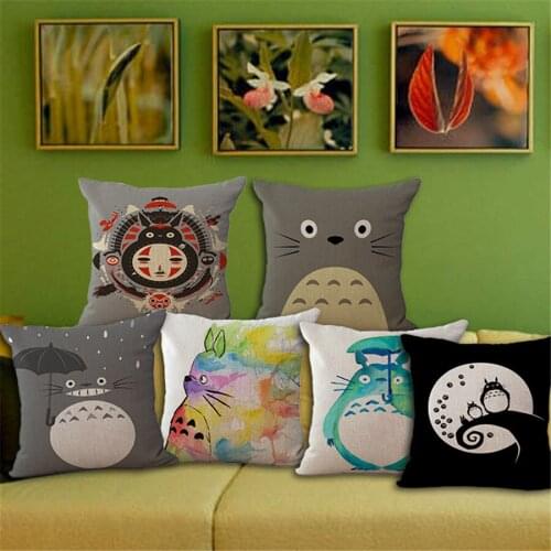 ZXZXOON Cute Cartoon lovely My Neighbor Totoro home textile pillowcase cotton linen square cushion cover for sofa bedroom