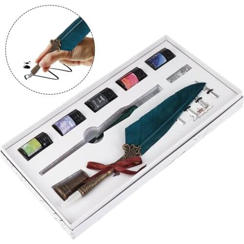 1 Set Crystal Glass Pen Set Delicate Retro Feather Pen Kit Replaceable Pen Dip Kit Art Supplies for Home Office Studio Writing