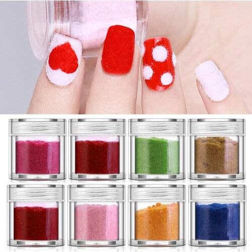 1 Box 10ML Fuzzy Flocking Velvet Nail Powder Colorful Glitter Dust Nail Art Tips Decoration