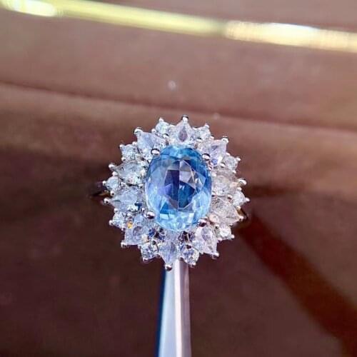 100% Natural And Real Aquamarine Ring 925 Sterling Silver Fashion Woman Ring Female Engagement Jewelry