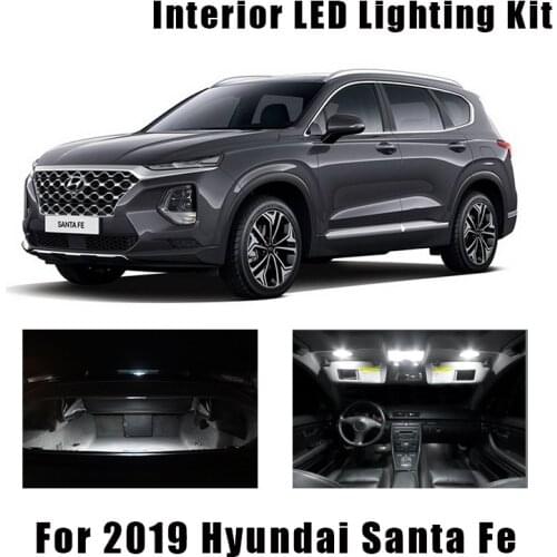 11pcs White Car LED Lights Interior Package Kit Fit For 2019 Hyundai Santa Fe Map Dome Trunk Mirror License Lamp