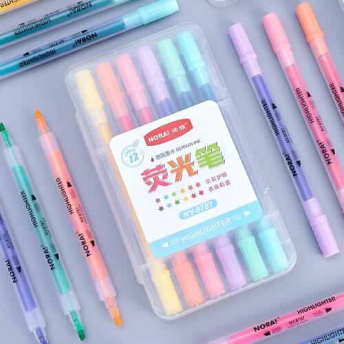 12-color Lengthened Double-tip Highlighter Pens High Quality Painting Graffiti Pen Marking Graphic Hand Account
