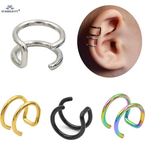 2 pcs/lot Hot Double C Shape Ear Piercing Clip Fake Piercing Non-pierced 18G Ear Cuff Earrings Helix Piercing Oreja Baby Jewelry