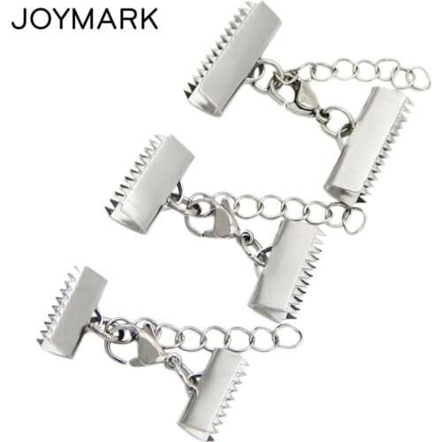 6 Sizes Stainless Steel Ribbon Crimps Cord End Caps With Lobster Clasp And Extended Chain Jewelry Accessories BXGC-037