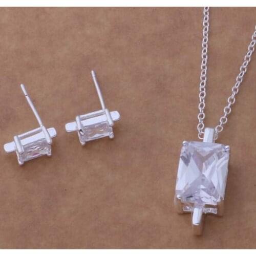 AS057 Lucky Silver Color 925 Jewelry Sets For Women Earring 201 + Necklace 290 /bezajwga Aczaiuga