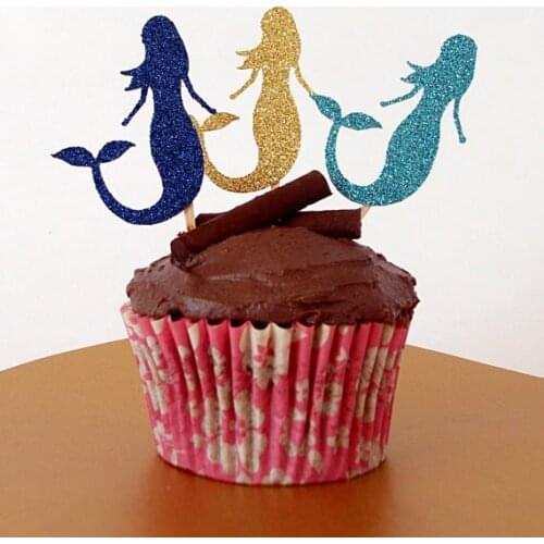 Glitter Mermaid birthday cupcake toppers Bachelorette bridal baby shower food Picks wedding engagement party decor