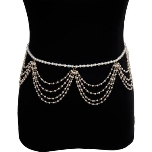 Bohemian Multi Layers Gypsy Carved Coin Belly Waist Chains Dress Accessories Pearl Pendant Belt Harness Chain Women Body Jewelry