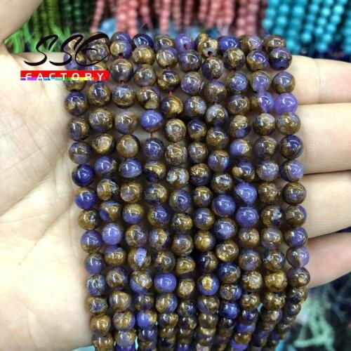 Purple Natural Cloisonne Stone Beads Loose Round Stone Beads For Jewelry Making DIY Bracelet Necklace 4 6 8 10 12mm 15" Strand