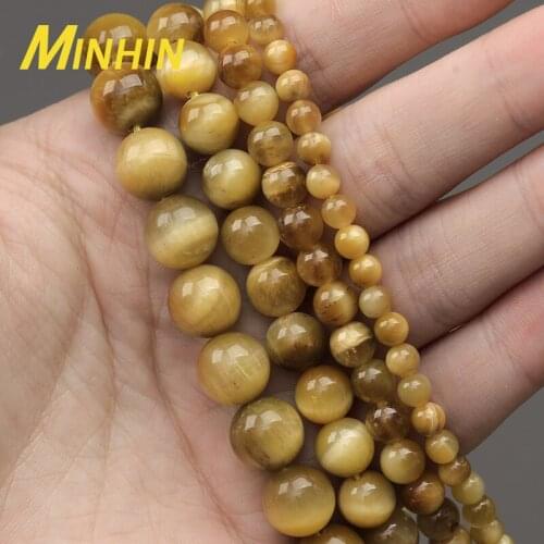 MINHIN Natural Gold Tiger Eye Stone Beads for Jewelry Making 4/6/8/10MM Round Loose Beads Pick Size Diy Charms Bracelet