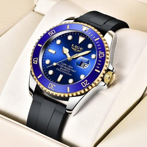 2021 LIGE Top Brand Luxury Mens Watches Business 30M Waterproof Quartz Watch For Men Sport Silicone Strap Wristwatch Male+Box
