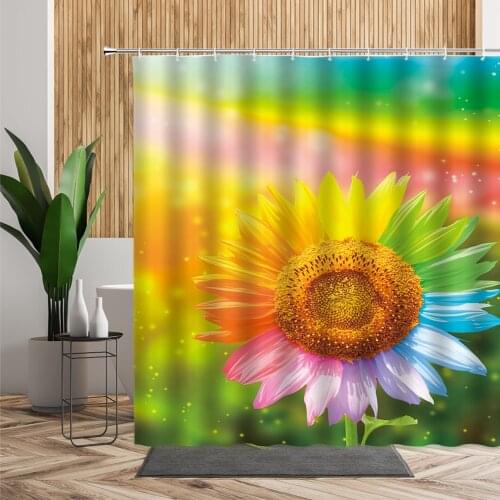 Colorful Sunflower Shower Curtain Flower Plant Garden Decor Home Background Waterproof Bath Curtain Set With Hook Bathtub Screen