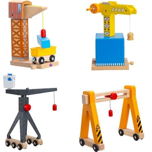 Wooden Cranes Toys Wooden Train Track Railway Accessories Cranky Move House Educational Slot DIY Wood Tracks