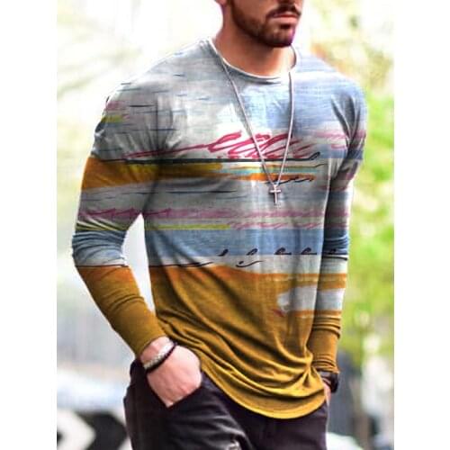 Men T-shirt 2021 Long Sleeve Top Oversized New Fashion Tie Dye Print Simple Tshirt Male Hip Hop Streetwear T Shirt For Men