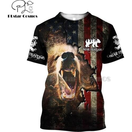 Men for women 3D Printed t shirts bear hunting t-shirt tees shorts sleeve Apparel big black bear Bow hip hop summer style-1