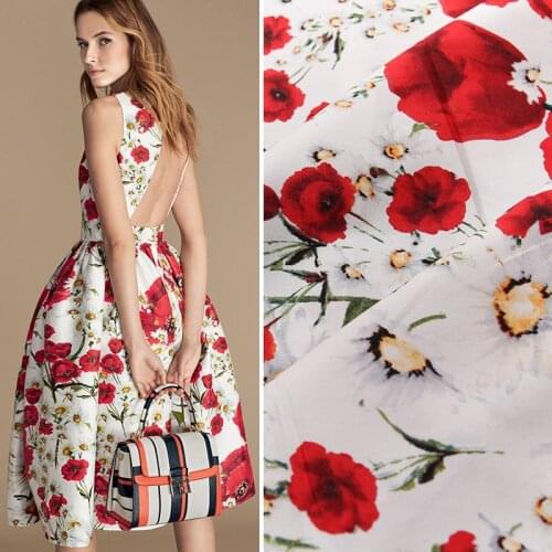 HLQON 100% cotton sateen rose white background fabric for sewing women clothing upholstery tissue wedding dress