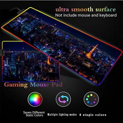 Tokyo City Night View Japan RGB Gaming Mousepad 14 Colors Large LED Lighting Mouse Pad Desk Pad Natural Rubber Keyboard Mat XXL