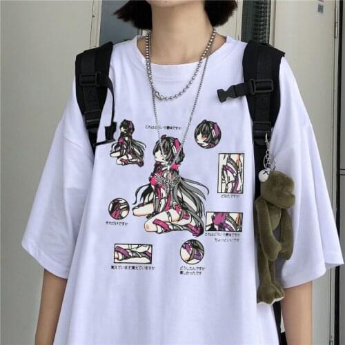 Summer Mecha Girl clothing Sexy Women T-shirt Punk Anime style Grunge Streetwear Ladies Top Gothic Tshirts Harajuku Clothes