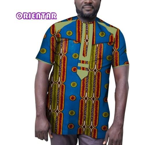 Men African Shirt African Clothes for Men Short Sleeve T Shirt African Print Patchwork Cotton Tops Dashiki Male T-shirt WYN1062
