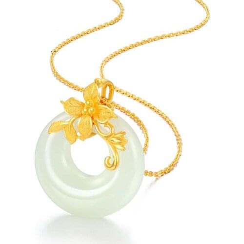 Chalcedony Donuts Pendant Necklace Charm Jewelry Hetian Jade Agate 925 Silver Natural Carved Amulet Gifts for Her Women Green