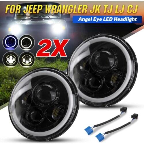 A pair of 7-inch LED headlights with halo ring angel eyes DRL high/high beam headlightsfor Jeep/Wrangler JK TJ Off Road 4x4