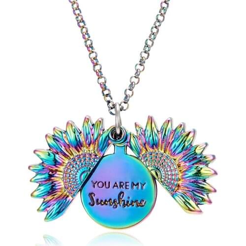 Mothers day gift sunflower can open engraved pendant necklace gold and colorful sunflower necklace jewelry lovers gift