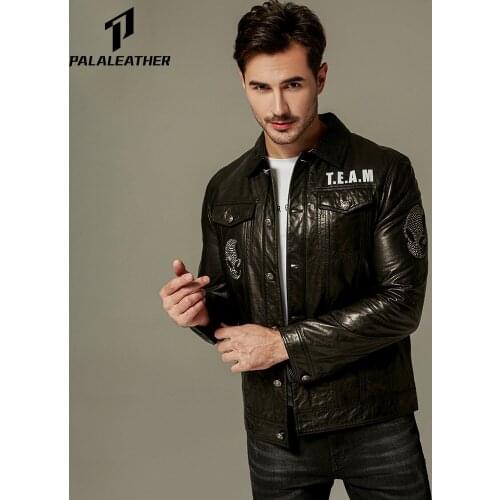 Casual Rhinestone Printed Denim Leather Jacket